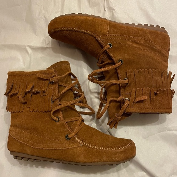 Minnetonka Shoes - Minnetonka for J. Crew Double Fringe Suede Fur Lined Ankle Boots